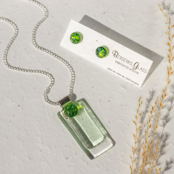 Stud Earrings in bubbles glass, displayed on wildflower seeded card.