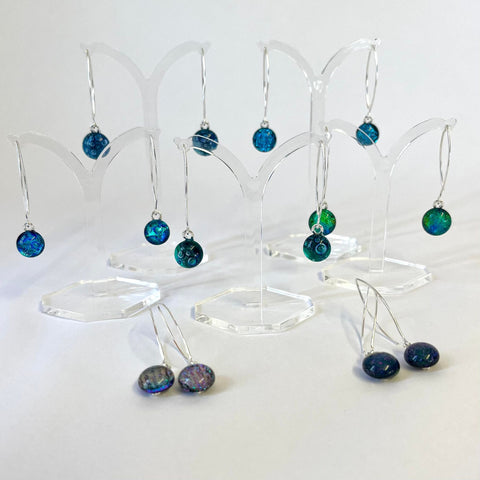 New 2024 Contemporary drop earrings.  Dichroic  Mix.