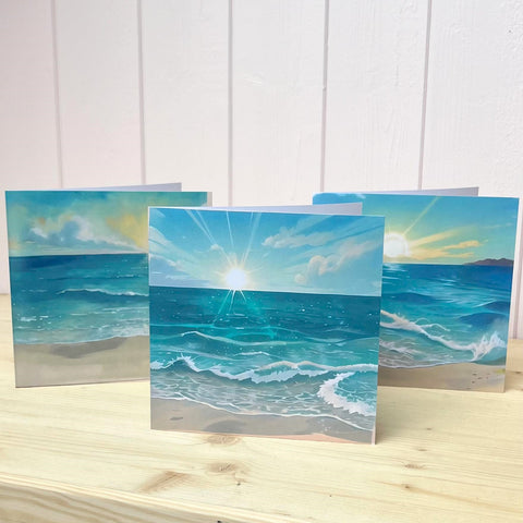 Glass Designs Reimagined On the Beach Greetings Cards (set of 3)