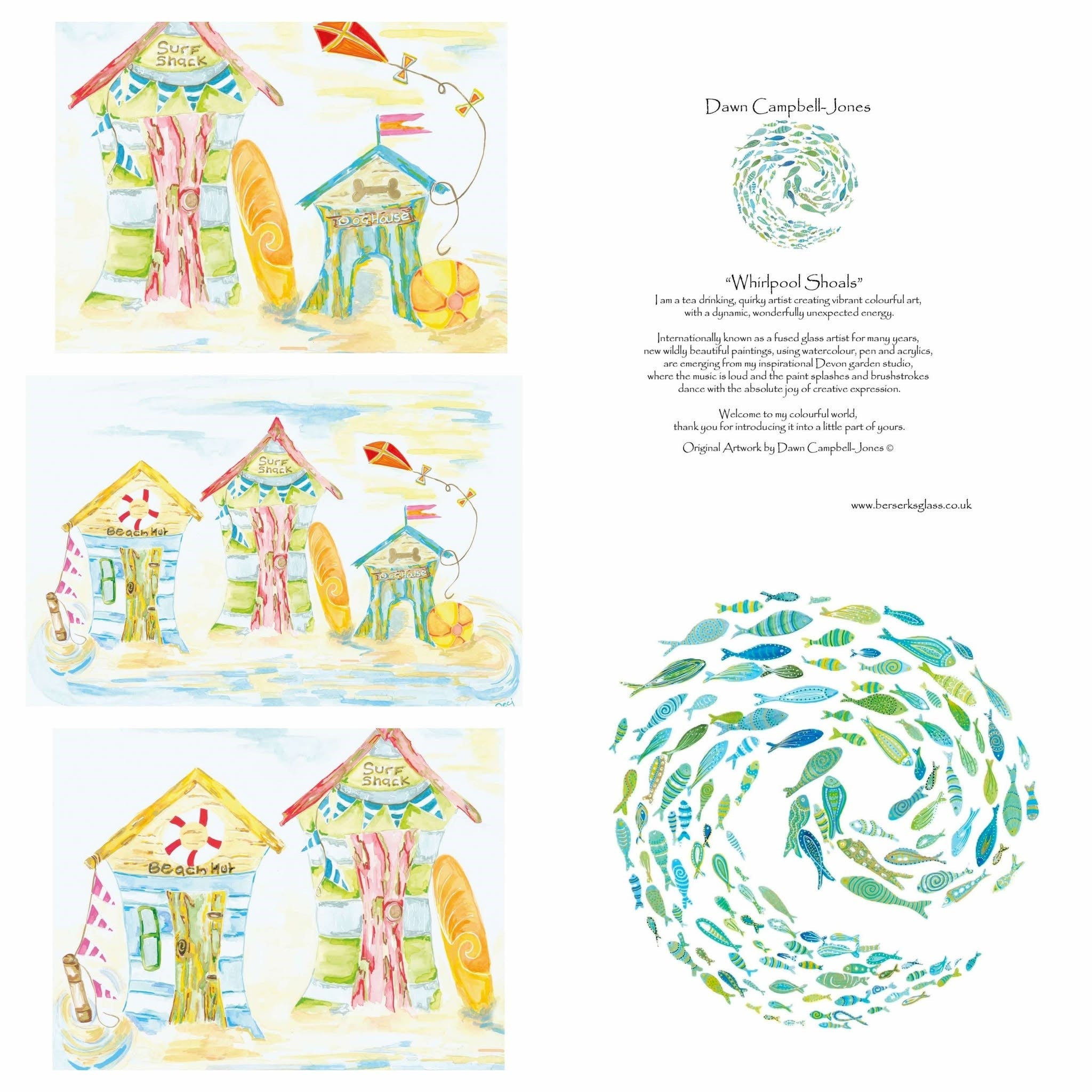 Set of 6 Beachy Greeting Cards from original Artwork