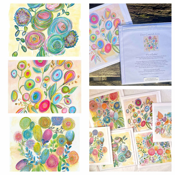 Set of 6 Floral Greeting Cards from original Artwork