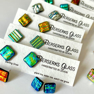 New for 2024 A dazzling and unique design in chunky dichroic stud earrings.