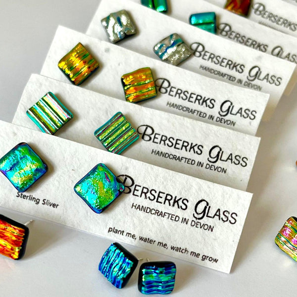 New for 2024 A dazzling and unique design in chunky dichroic stud earrings.