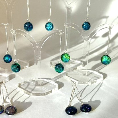 New 2024 Contemporary drop earrings.  Dichroic  Mix.