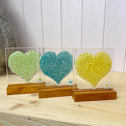 Country Heart Stand Ups Set of 3 Yellow jade and Lime