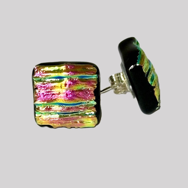 New for 2024 A dazzling and unique design in chunky dichroic stud earrings.