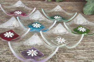 Berserks Glass small fused glass daisy ring dish set 6 in 6 colours