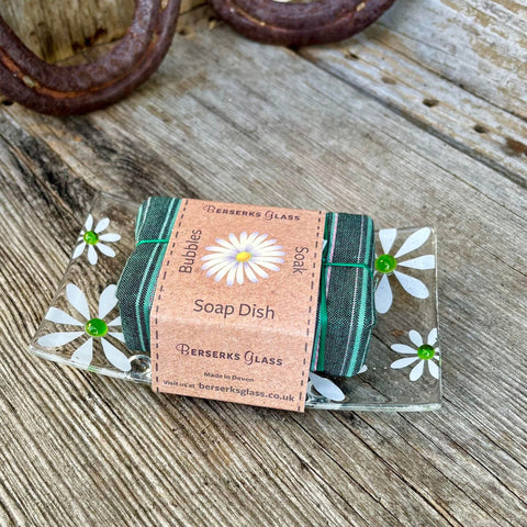 Daisy Soap Dish with Devon Handmade Soap - Spring Green