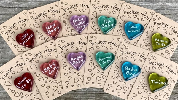 Set of 12 Pocket Hearts  LITTLE ONES (Brown Card)