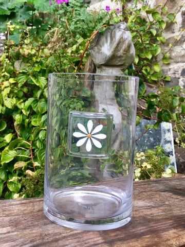 Fused Glass Daisy large Vase - Clear