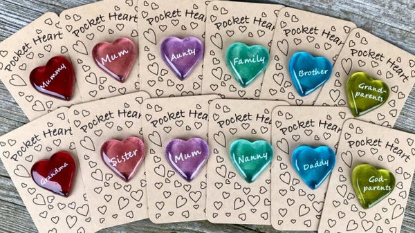 Set of 12 Pocket Hearts for FAMILY (Brown Card)