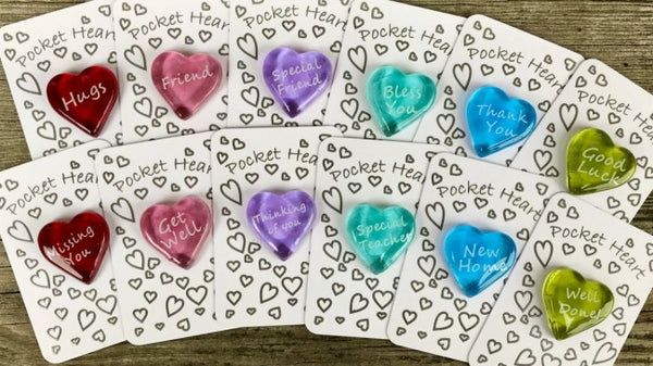 Set of 12 Pocket Hearts  GOOD WISHES (White Card)