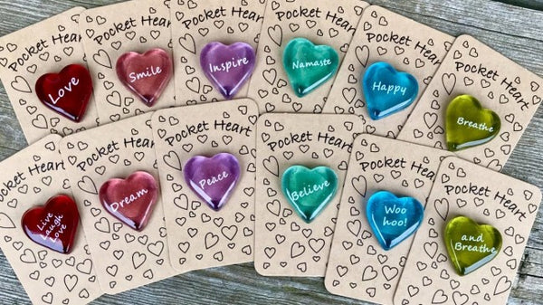 Set of 12 Pocket Hearts  INSPIRATIONAL (Brown Card)