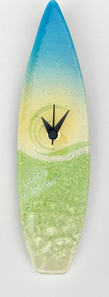 Life's a Beach Berserks Glass wholesale fused glass surf board wall clock
