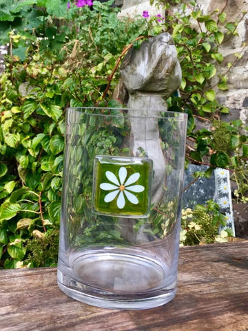 Fused Glass Daisy large Vase - Spring Green