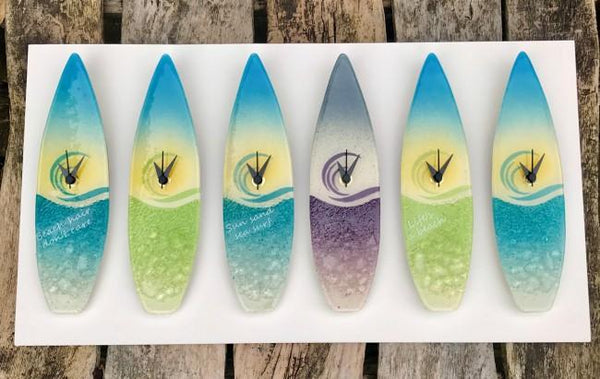 set of 6 Berserks Glass wholesale fused glass surf board wall clock